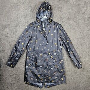 Joules Right As Rain Dog Print Hooded Waterproof Raincoat‎ Jacket Women's US 4